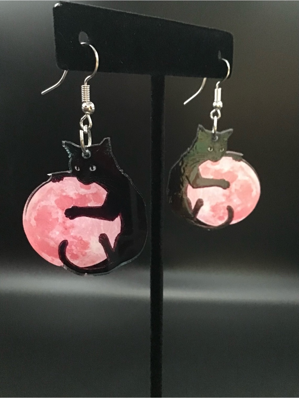 Pink Moon Cat Earrings